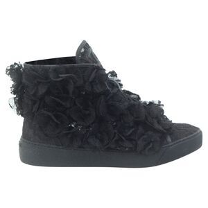 Chanel Camellia Floral Lace-Detailed High-Top Sneakers in Black Polyester